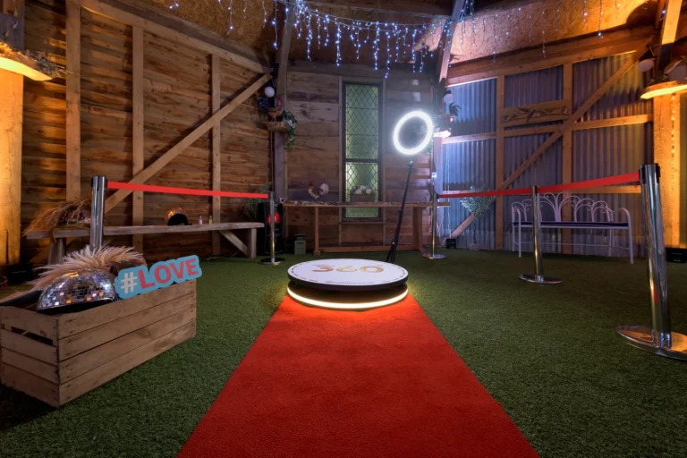 360 Video Photobooth setup for Rustic Barn Wedding